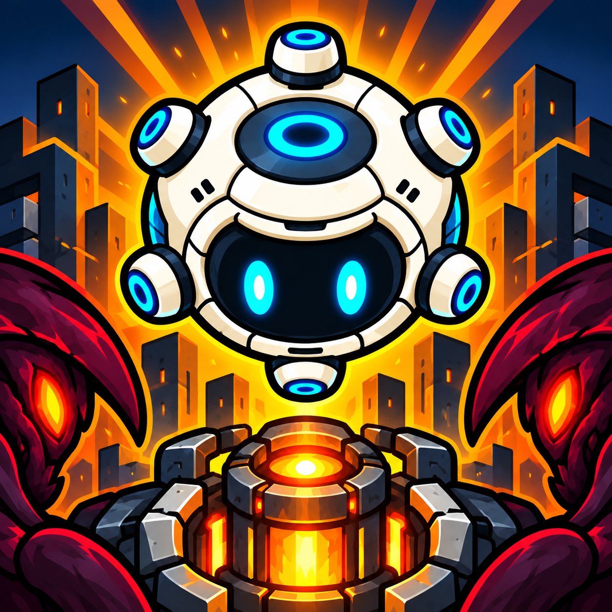 Official UNCONSUMED app icon: a white Scrap Core above the Forge, caught between the Hunger
